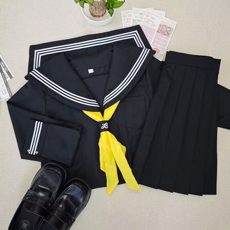 Jk制服ベースモデル改良白三本セーラー服合集長袖海軍襟学院風日系スーツ|undefined