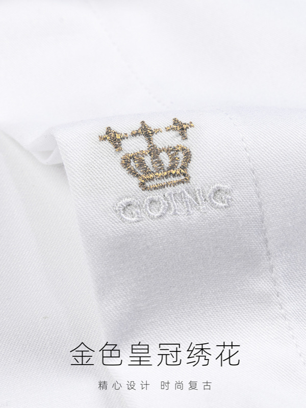 Camisas blancas bordadas de corona dorada personalizadas para hombres de manga larga de negocios casuales sin escaldar camisa de lujo ligera para hombres