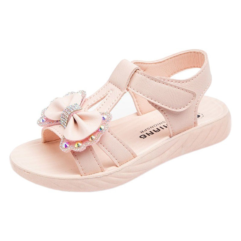 Sandalias de la princesa de las muchachas sandalias del bowknot del verano de los nuevos niños sandalias antideslizantes del dedo del pie abierto de las muchachas de los niños medianos y grandes