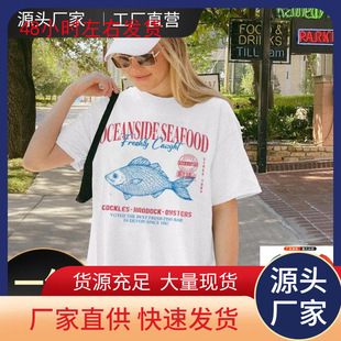 ���W�a��T��Women Vintage Seafood Graphic Tee Grunge Aestheti