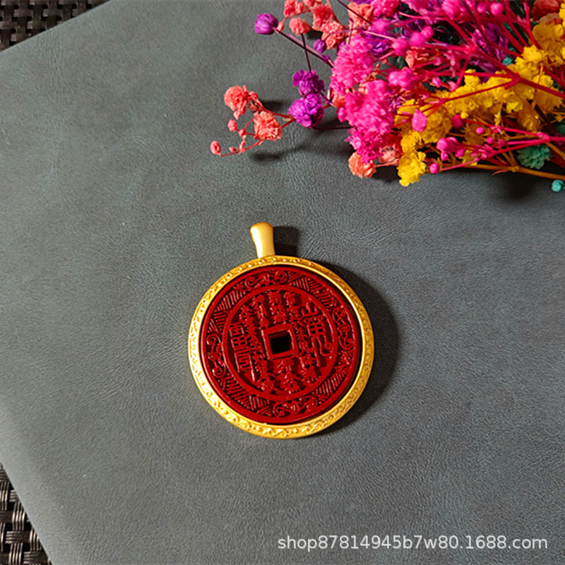 퍼플 골드 샌드 상감 산 귀신 돈 x 알몸 펜던트 (직경 약 32mm)