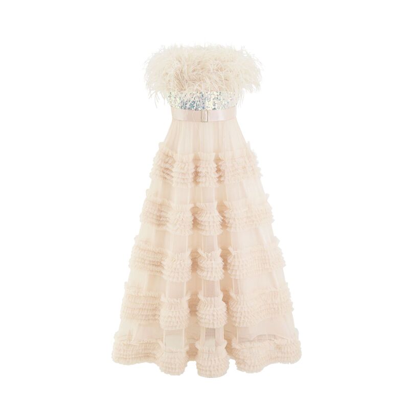 Cross-border European and American Strapless High Waist Sequin Dress Sweet Temperament Off-shoulder Dress Adult Ceremony Birthday Party Dress Cross-border European and American Strapless High Waist Sequin Dress Sweet Temperament Off-shoulder Dress Adult Ceremony Birthday Party Dress