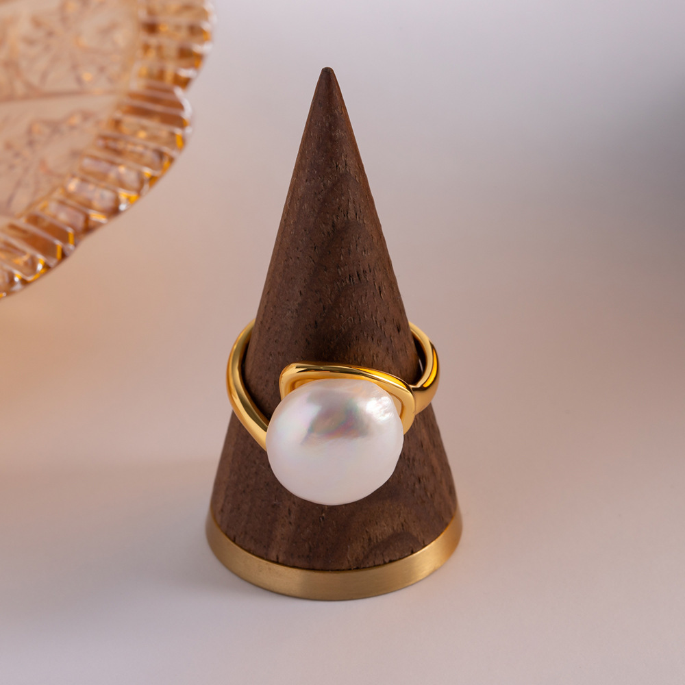 French Style Round Copper Inlay Pearl Open Ring 1 Piece