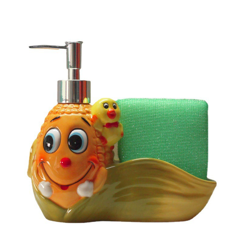 Ceramic fruit shaped washing kit cute cartoon painted kitchen utensils Press the head to design the washing kit