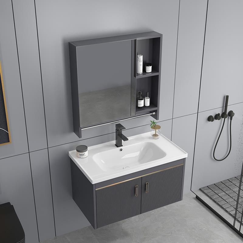Luz de lujo espacio de aluminio cuarto de baño combinación cerámica integrado lavabo hogar lavabo gabinete combinación lavado Mesa lavabo gabinete