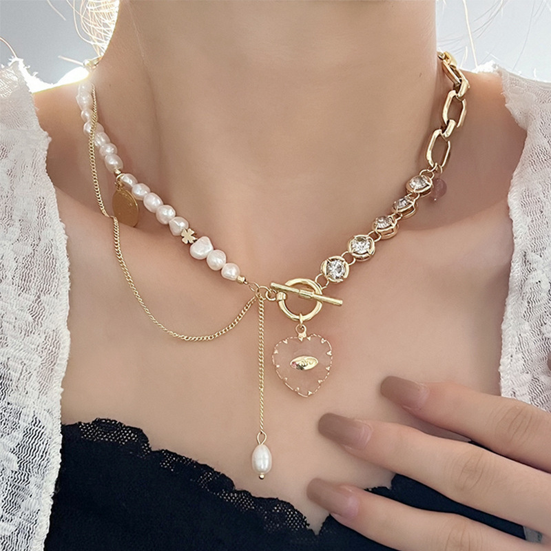 38g Weight 14K Gold Plated Plating Material Glass Pendant Material Necklace Classification Copper Chain Material 1 Piece Quantity Casual Occasion Freshwater Pearl Material Heart Shape Pattern Women's Gender Plating Design Fairy Style Style Fairy Style Heart Shape Freshwater Pearl Plating 14K Gold Plated Women's Necklace 2