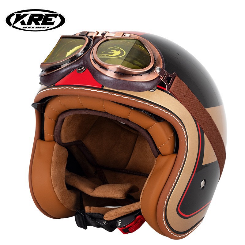 Electric Vehicle Helmet: Biaozhun Motosiklet kaskı (dəbilqə) - black-gold-phantom-with-goggles-s