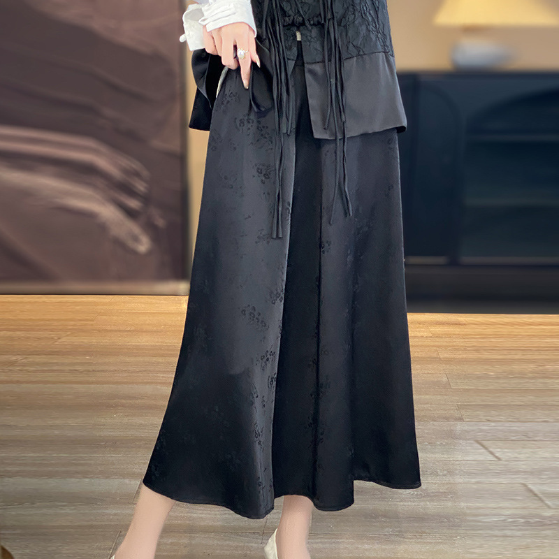 Silk Imitation Silk 26 Spring and Summer New Women's Skirt High-Waisted Elegant Simple Fashion Solid Color Mid-Length A-Line Skirt