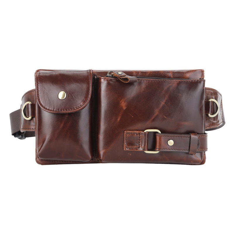 Korean style men's waist bag outdoor sports multi-functional waist chest bag first layer cowhide retro men's bag wholesale