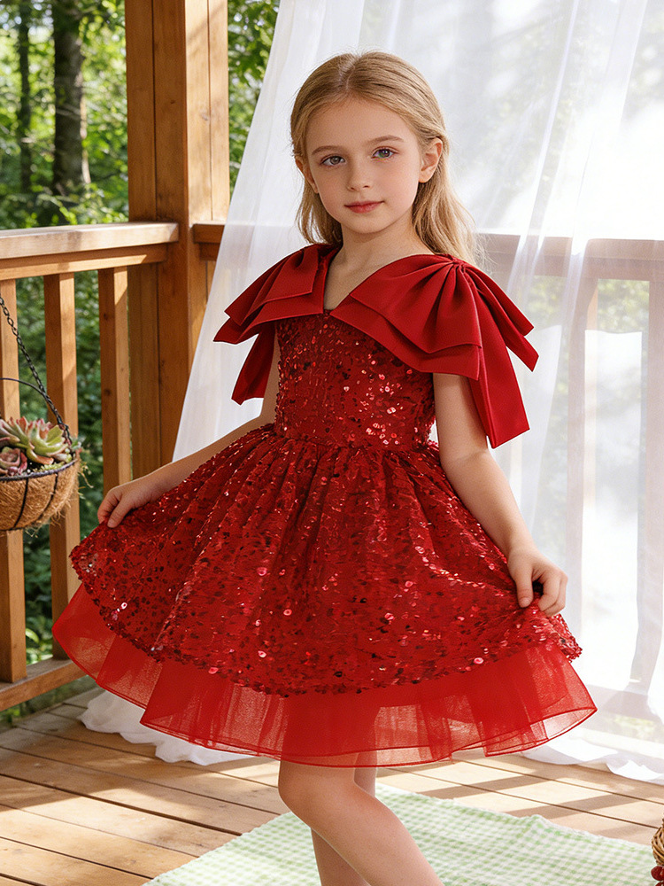 2026 vestido de niñas vestido de malla vestido de princesa gran arco vestido vestido de desfile vestido de niños spot transfronterizo