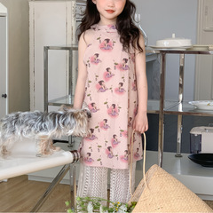 童裝2024夏季新款女童中國風旗袍中大童女寶無袖連衣裙兒童裙子