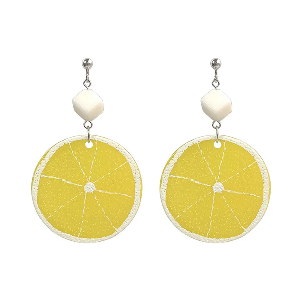 Pendientes de limón pequeño fresco coreano sin orejas, pendientes simples y de moda de todo fósforo, lujo ligero, pendientes de nicho de alta gama, mujeres