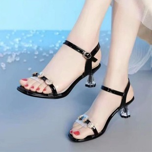 2025 Summer New Open Toe Cyber Celebrum Sandals Women's Shoes Mid-heel Fairy Style All-match Stiletto Heels Women's Wholesale