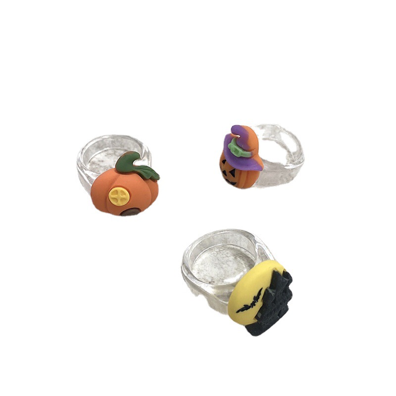 Nueva historieta de Halloween calabaza cráneo resina anillo personalizado diversión vacaciones atmósfera anillo