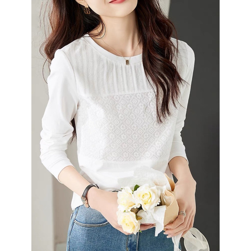 스티칭 레이스 프랑스 최고 여성 긴 소매 봄과 가을 새로운 디자인 센스 내베이스 셔츠 셔츠 외부 착용