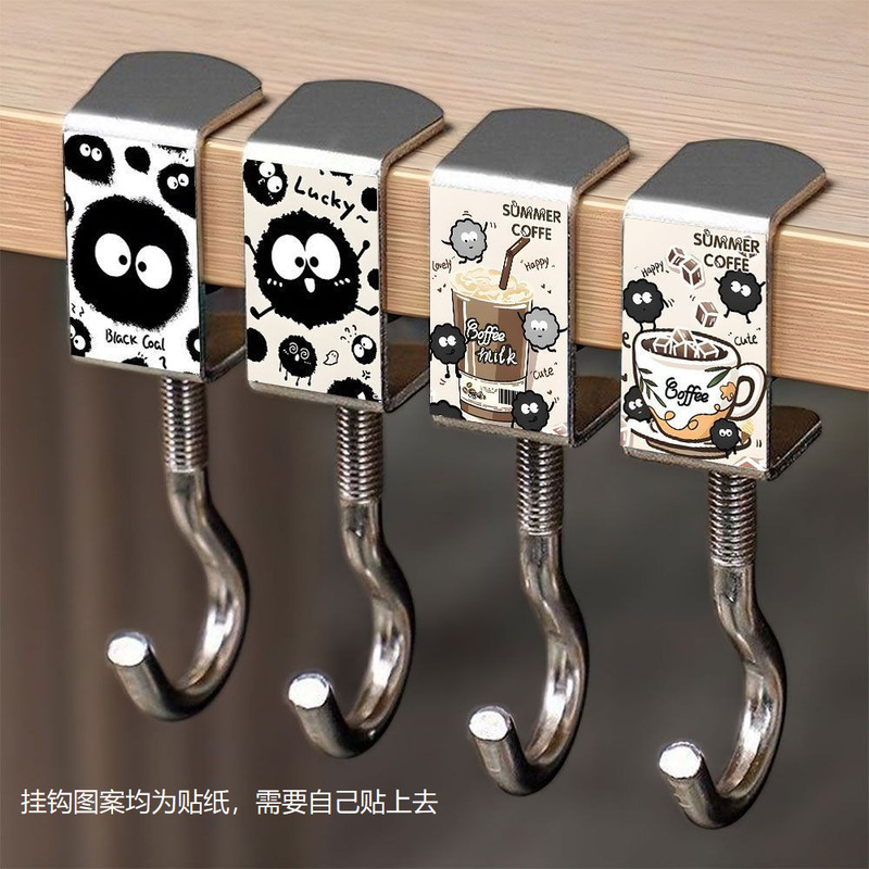 卡通煤球书包挂钩学生桌边强力承重免打孔可移动免钉便携式通用钩|undefined