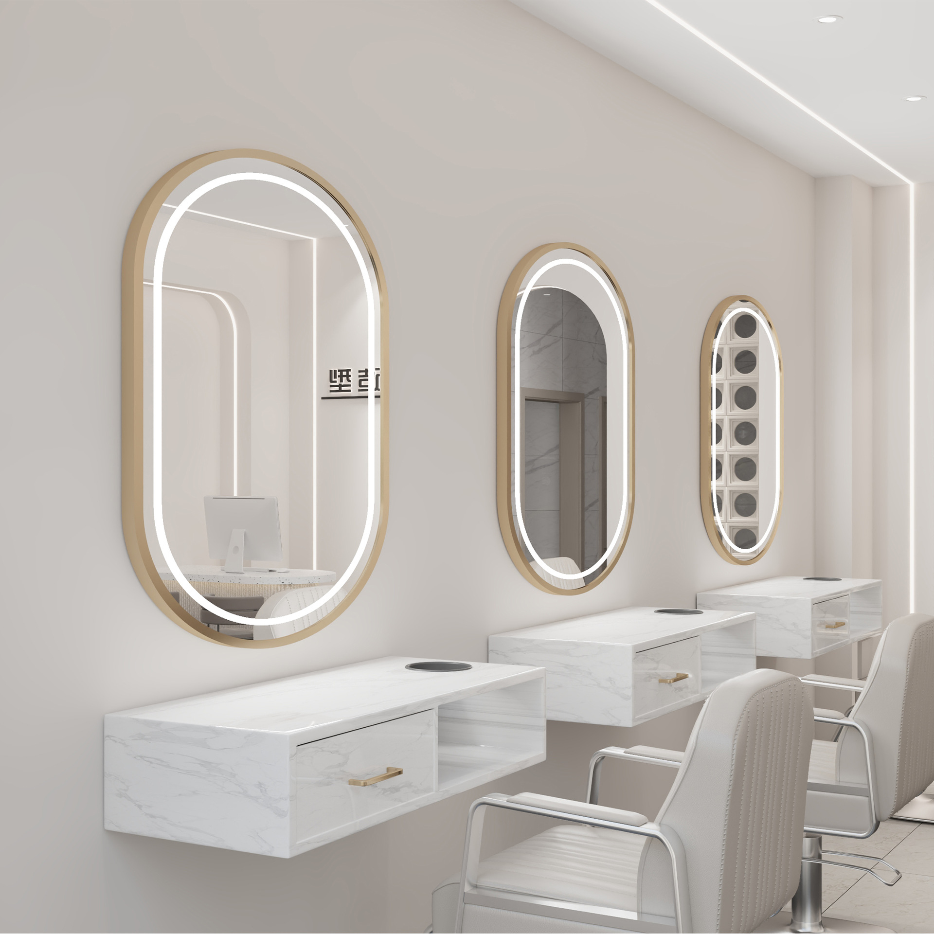 Nueva peluquería belleza con espejo de lámpara, peluquería integrada, área especial de teñido en caliente, tienda de moda de celebridades de Internet, gabinete de espejo de pared al por mayor