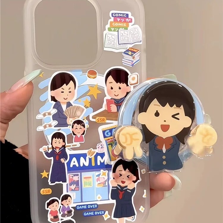 Cute convenience store girl with magnetic bracket for Apple 16promax phone case 15/14 soft 13/12 women