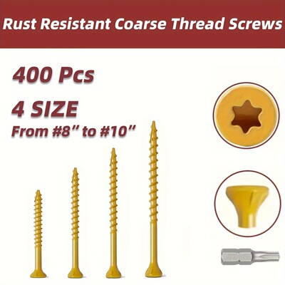 400pcs Wood Screws Assortment Kits 4 Size Deck Screws #8 X1
