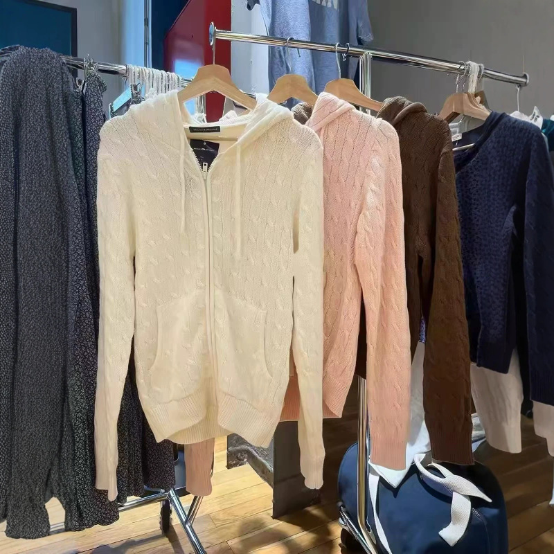 Bm Style American Hooded Twist Drawstring Knitwear Knitwear Top Sexy Pure Desire Short Cardigan Zipper Jacket