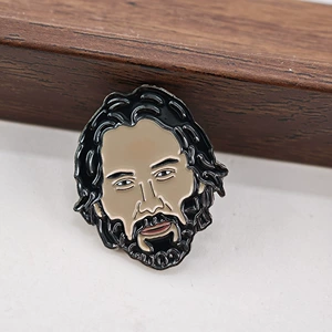 Enamel brooch featuring long hair and a full beard, fan badge for movie enthusiasts, niche collectible, personalized accessory