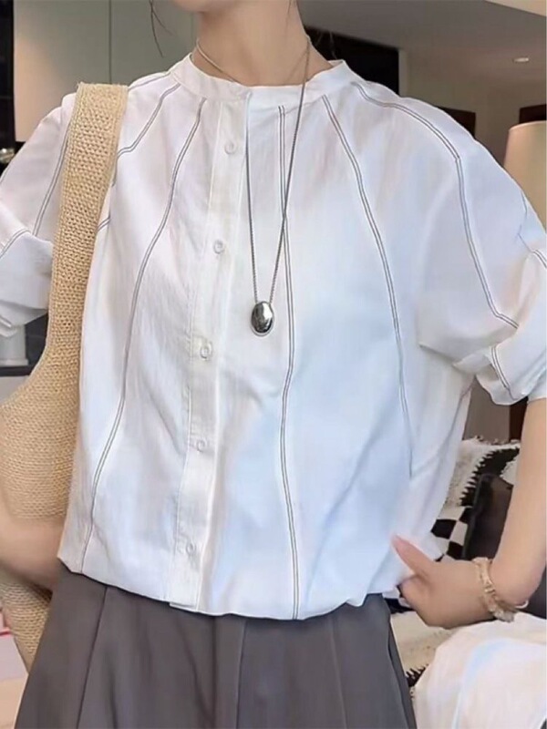 白色衬衫女小个子春秋季新款明线设计感小众高级感长袖防晒衬衣女|undefined