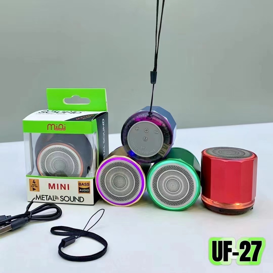 cross-border new arrival uf-27 aluminum alloy bluetooth speaker wireless tws subwoofer lock and load spray card small loudspeaker box gift