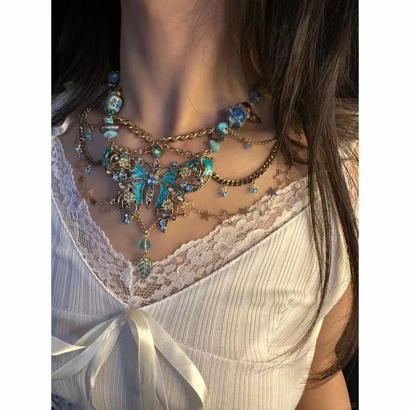 Farfalla Oceano Mare Lacrime di Dio Nuova Collana di Perline Catena per la Vita Dolce Fresco Nicchia Uno in Due_voghion.com