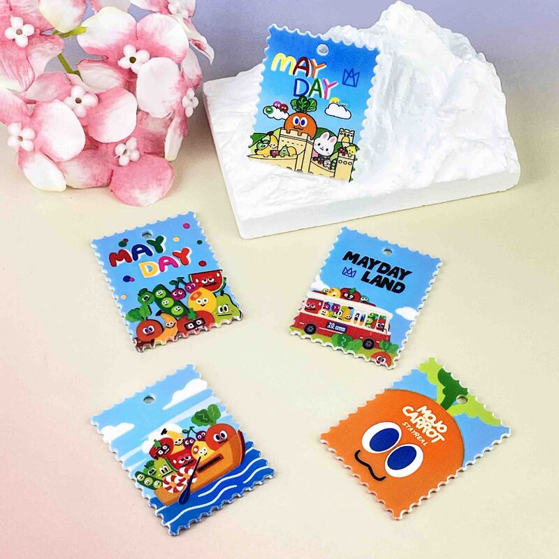 DIY亚克力五月天邮票串珠材料通孔卡通盲盒配饰diy手机链钥匙扣|undefined