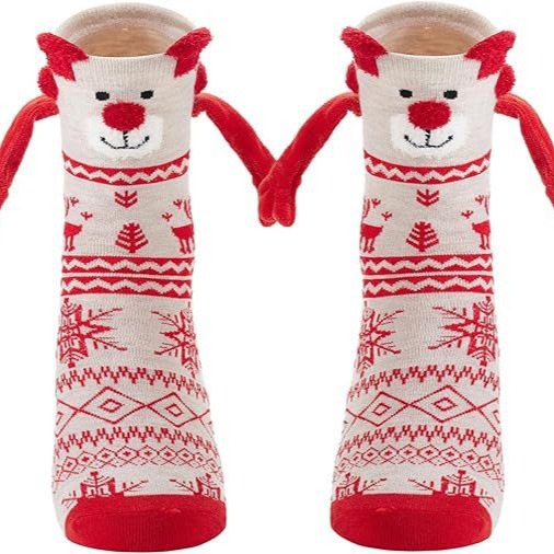 Hand sock lovers magnetic suction cute in hand Christmas cotton paste magnet tube socks_voghion.com