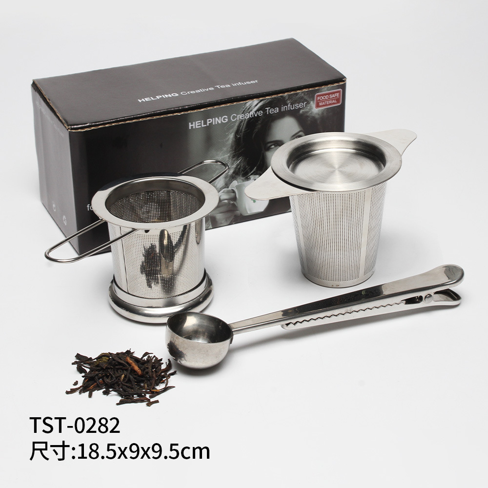 Suministro directo de fábrica fabricante de té 304 colador de té de acero inoxidable simple plegable juego de té binaural accesorios gran cantidad en stock