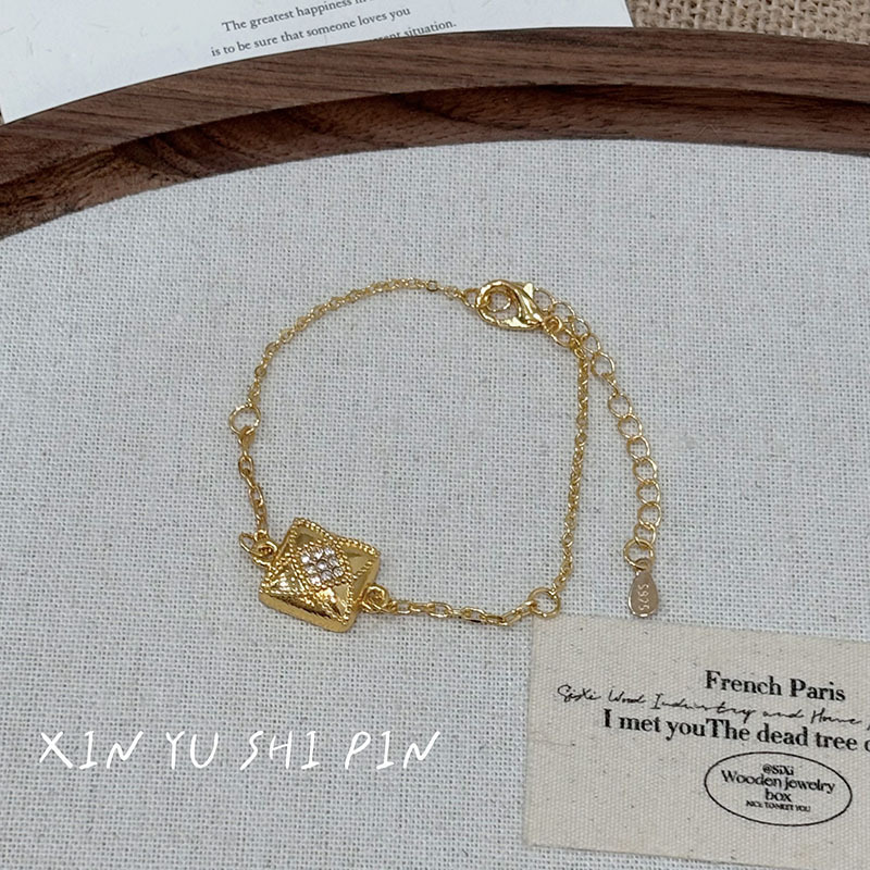 老钱风叠戴！vintage金色方糖素手链红钻爱心手饰双股麻花细手镯|undefined