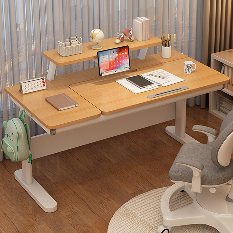 Children's Study Table, Primary School Student's Home Desk, Writing Computer Desk and Chair Set, Liftable Solid Wood Desk