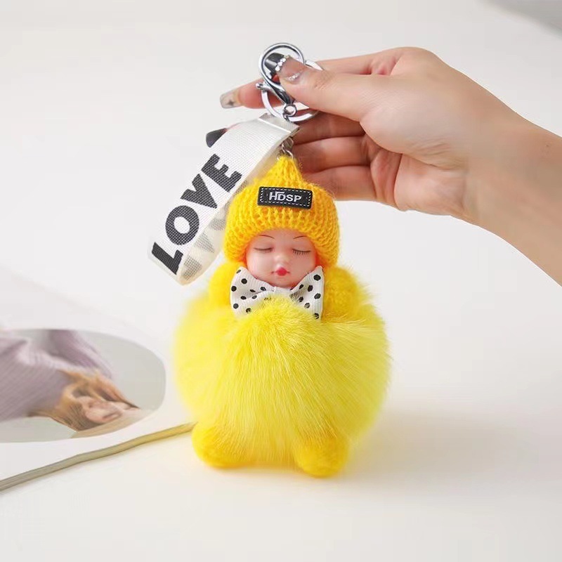 Real Fox piel bola colgante dormir muñeca felpa colgante bolsa accesorios creativo coche llavero colgante hembra