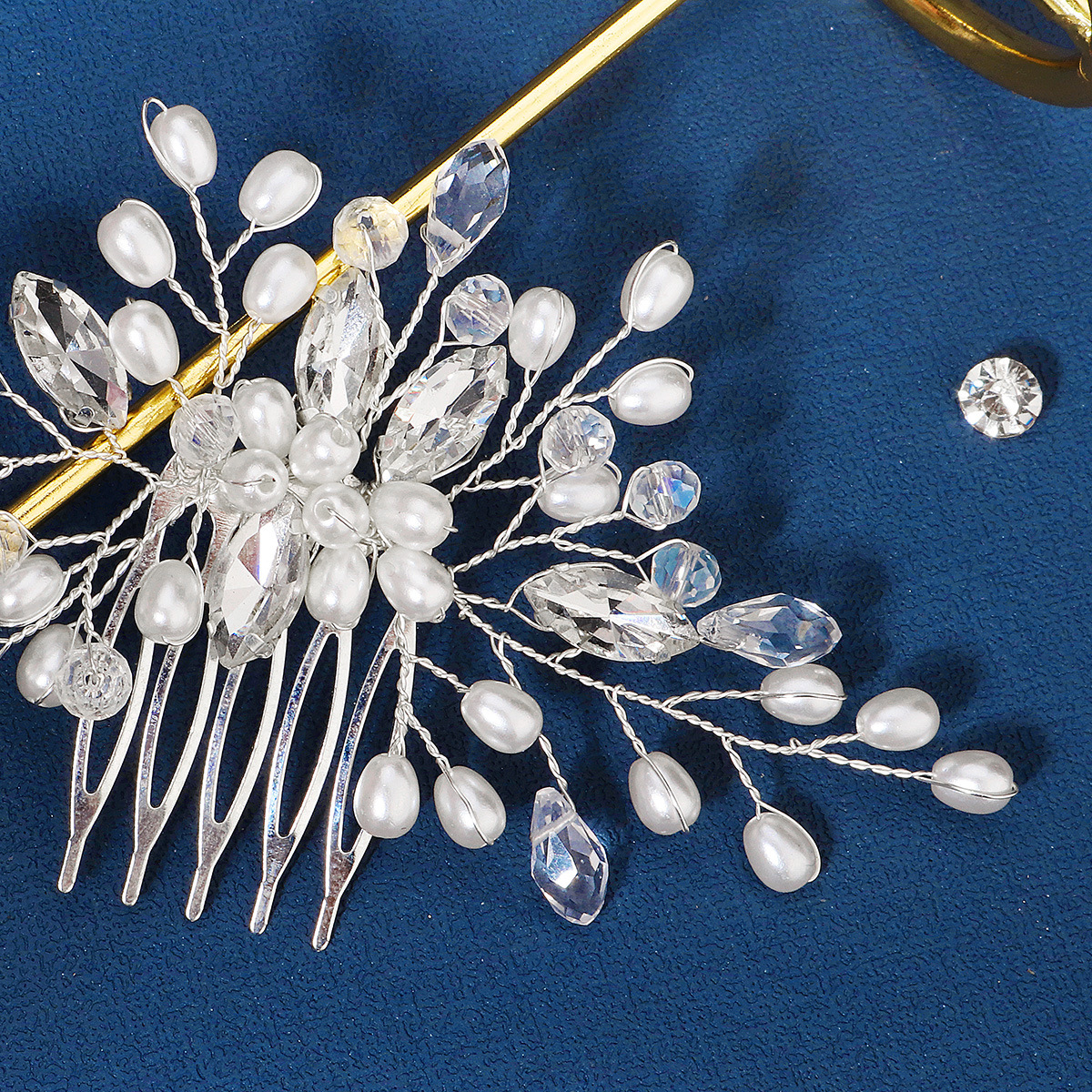 Fashion Flower Alloy Rhinestone Pearl Insert comb 1 Piece