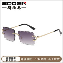 新款卡家无框太阳眼镜休闲简约金属镜架女士墨镜个性时尚遮阳墨镜