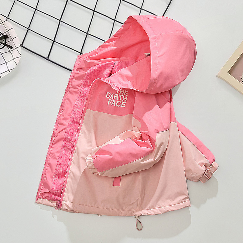Girls' Outwear 2025 Kidsren's Spring & Fall All-In-One Velvet Jacket Autumn and Winter Jacket for Baby Girls Windbreaker with Color Matching Design
