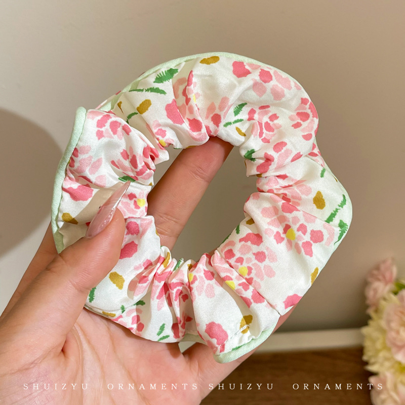 Accesorio para el cabello de estilo francés para mujer, pañuelo cuadrado simple, coletero de gran tamaño con ribete de encaje.