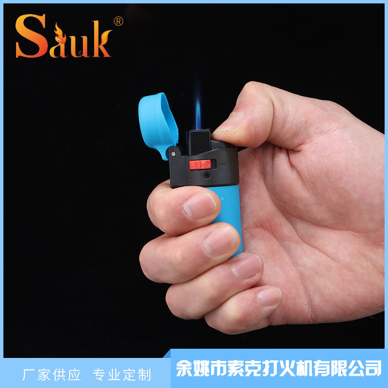 厂家供应翻盖打火机 塑料直冲打火机 加气蓝焰打火机雪茄 烧烤