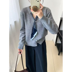 设计感小众别致蝴蝶结毛衣女早秋季新款慵懒上衣宽松羊毛针织开衫