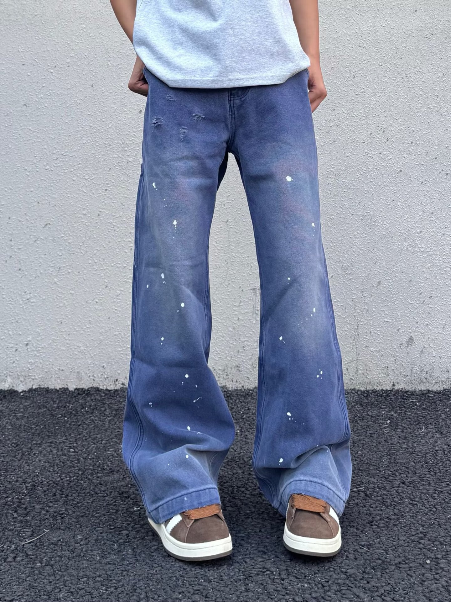 Vintage Washed Distressed Jeans For Men Relaxed Straight Fit_voghion.com