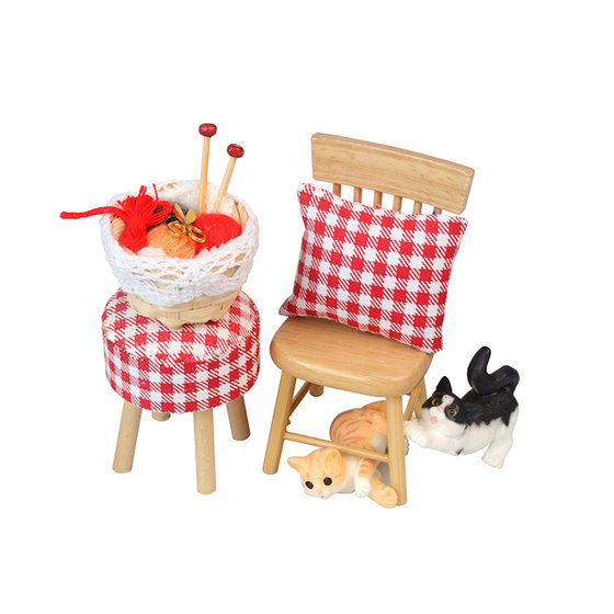 Mini Miniature Doll House Wooden Small Furniture Toys Small Round Stool Chair Kitten suit Toys