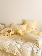 韩式小清新全棉水洗棉四件套向日葵刺绣纯棉被套床单床上用品1.8m