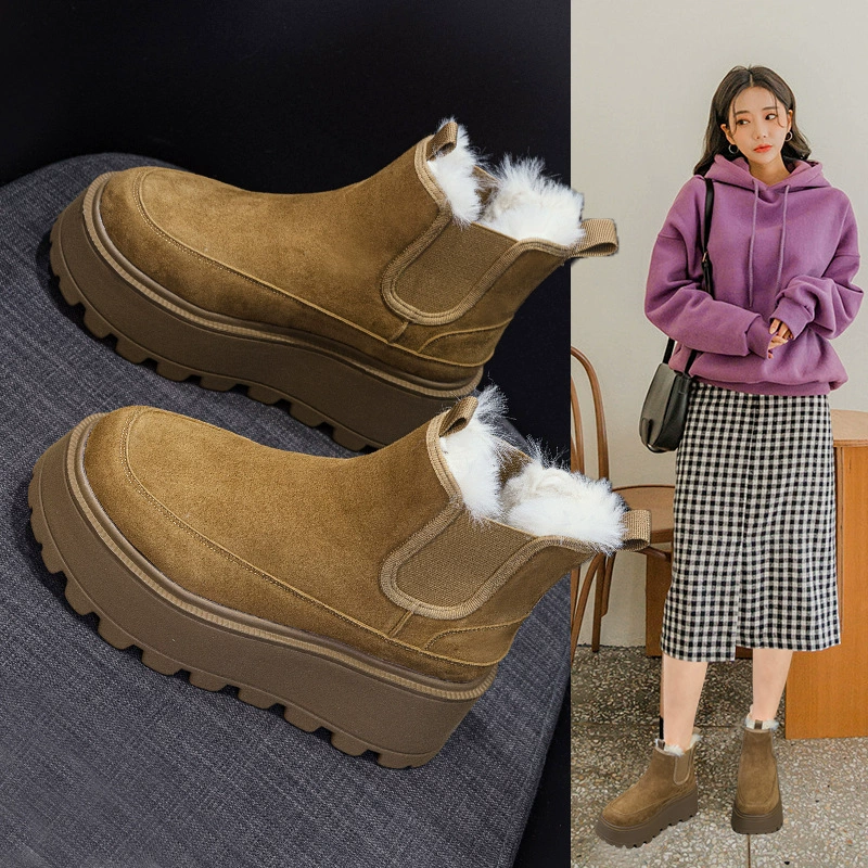 Женские зимние сапоги 2025: новая модель, укороченные, на толстой подошве, увеличивающие рост, с флисовой подкладкой, повседневные, теплые, для защиты от холода
