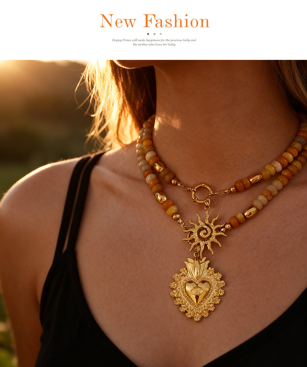 58g Weight Titanium Steel Pendant Material Stone-Free Inlay Material Necklace Classification French Style Colorful Natural Stone Pendant Necklace For Women Bohemian Crystal Beaded Quartz Crystal Necklace Choker