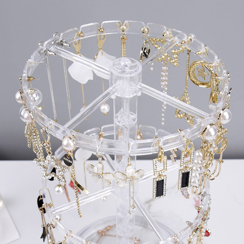 Rotating earring display rack, women's earring storage rack, bracelet earring hanging necklace, multi-functional small jewelry display rack