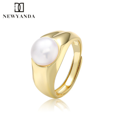 珍珠戒指女S925银DIY手工配件食指个性设计简约个性小众潮指环