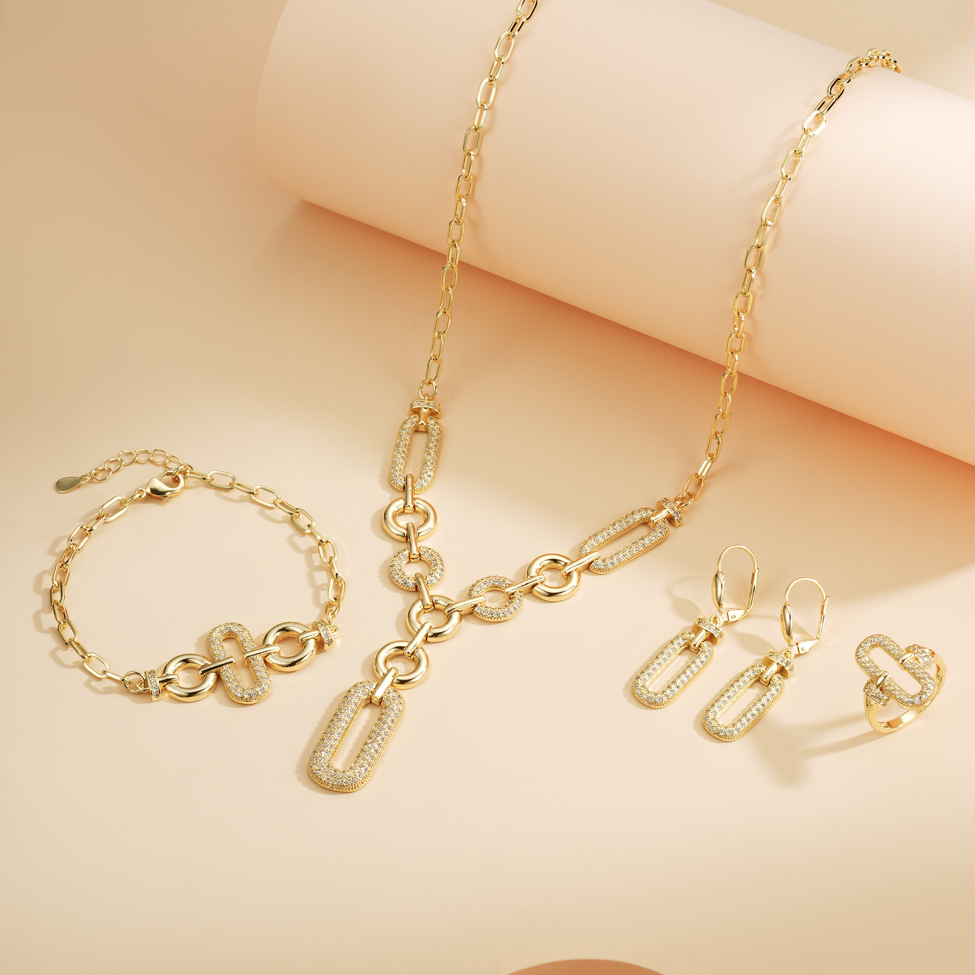 Europa y los Estados Unidos exagerado conjunto de joyas de piedra de silicio cadena de geometría lujosa pulsera de moda de alta gama pendientes anillo conjunto de cuatro piezas image 3