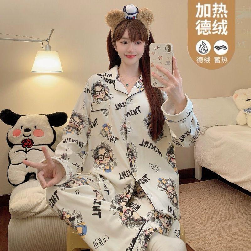 Al por mayor transfronterizo explosión de invierno de ternilla pijama caliente de manga larga de mujeres cardigans con la solapa ropa de hogar gruesa ropa exterior