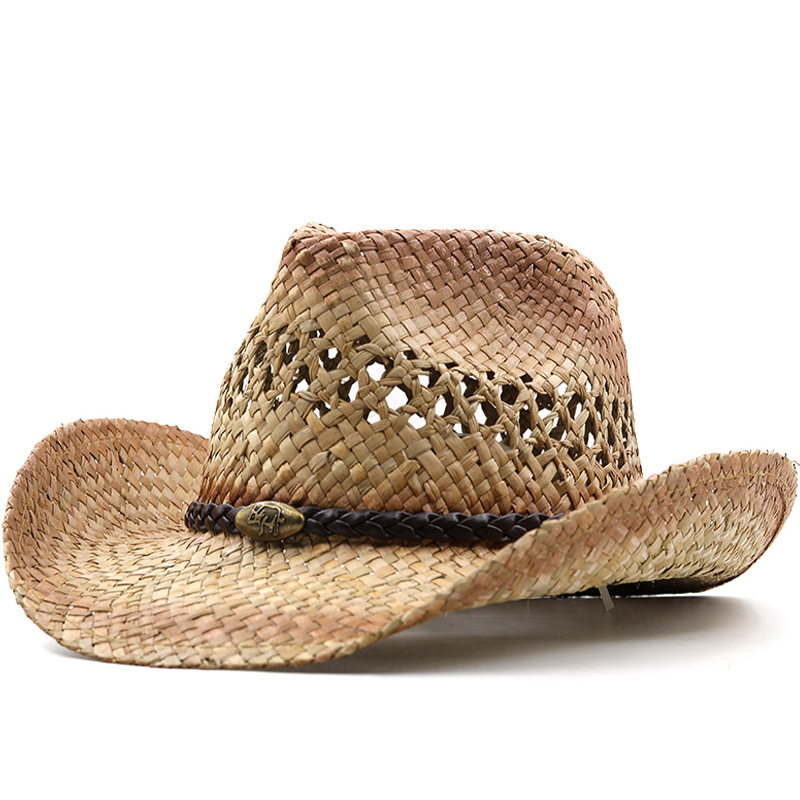 Cowboy Straw Hat Women's Summer Travel Sunscreen Sunshade Hat 2022 New National Style Jazz Hat Big Brim Beach Hat